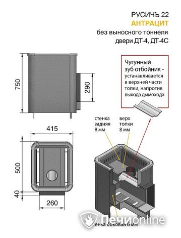 Дровяные печи-каменки Везувий Русичъ Антрацит 22 (ДТ-4) без выноса в Новокузнецке