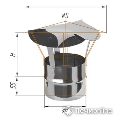 Дымоход Феррум Зонт нержавеющий 0.5 d-115 по воде в Новокузнецке